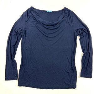 J McLaughlin Drape Neck Shirt Long Sleeve Dark Blue